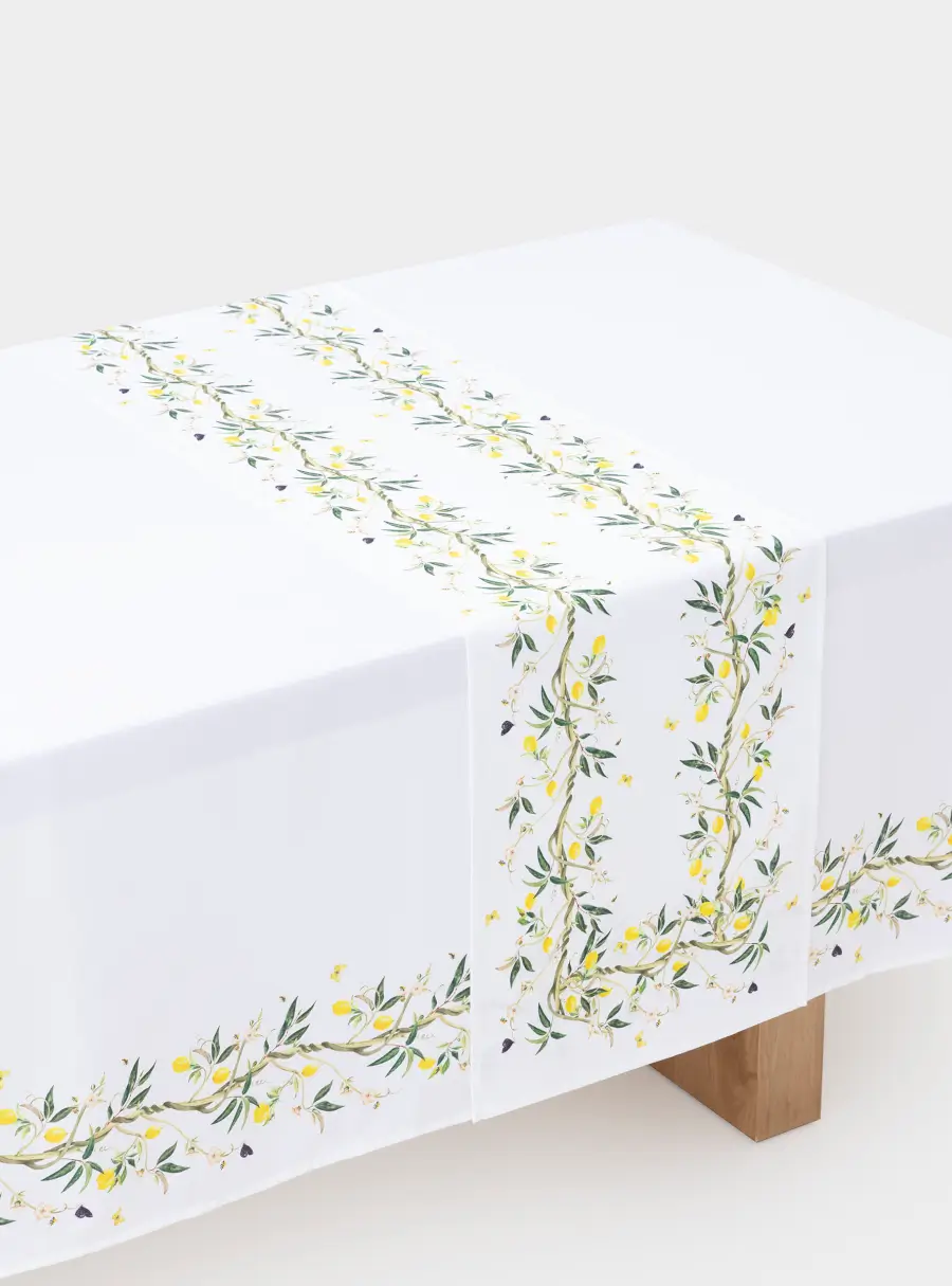 Дорожка настольная, 40х160 см, полиэстер, белая, Лимоны на ветках, Lemon branch ,image-2