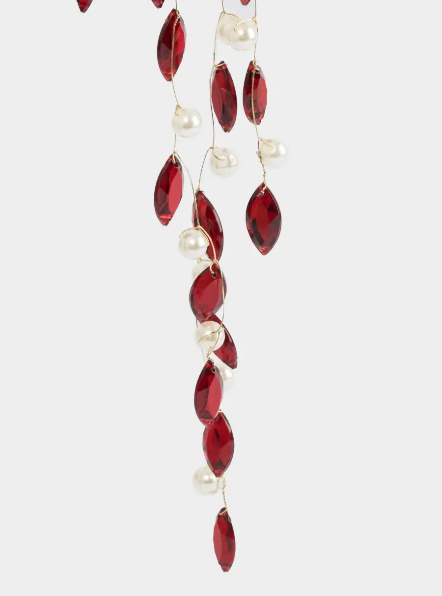 Украшение декоративное, 45 см, подвесное, акрил/металл, красно-белое, Жемчуг, New year, image-2