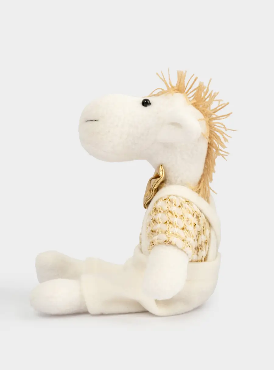 Игрушка, 23 см, мягкая, полиэстер, бело-золотистая, Конь в комбинезоне, New year ,image-1