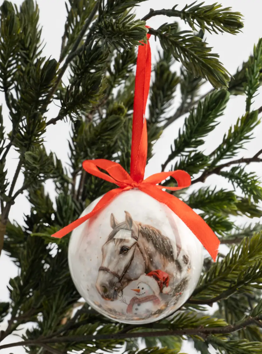 Игрушка елочная, 7 см, пенопласт, шар, Конь и снеговик, New year, image-2