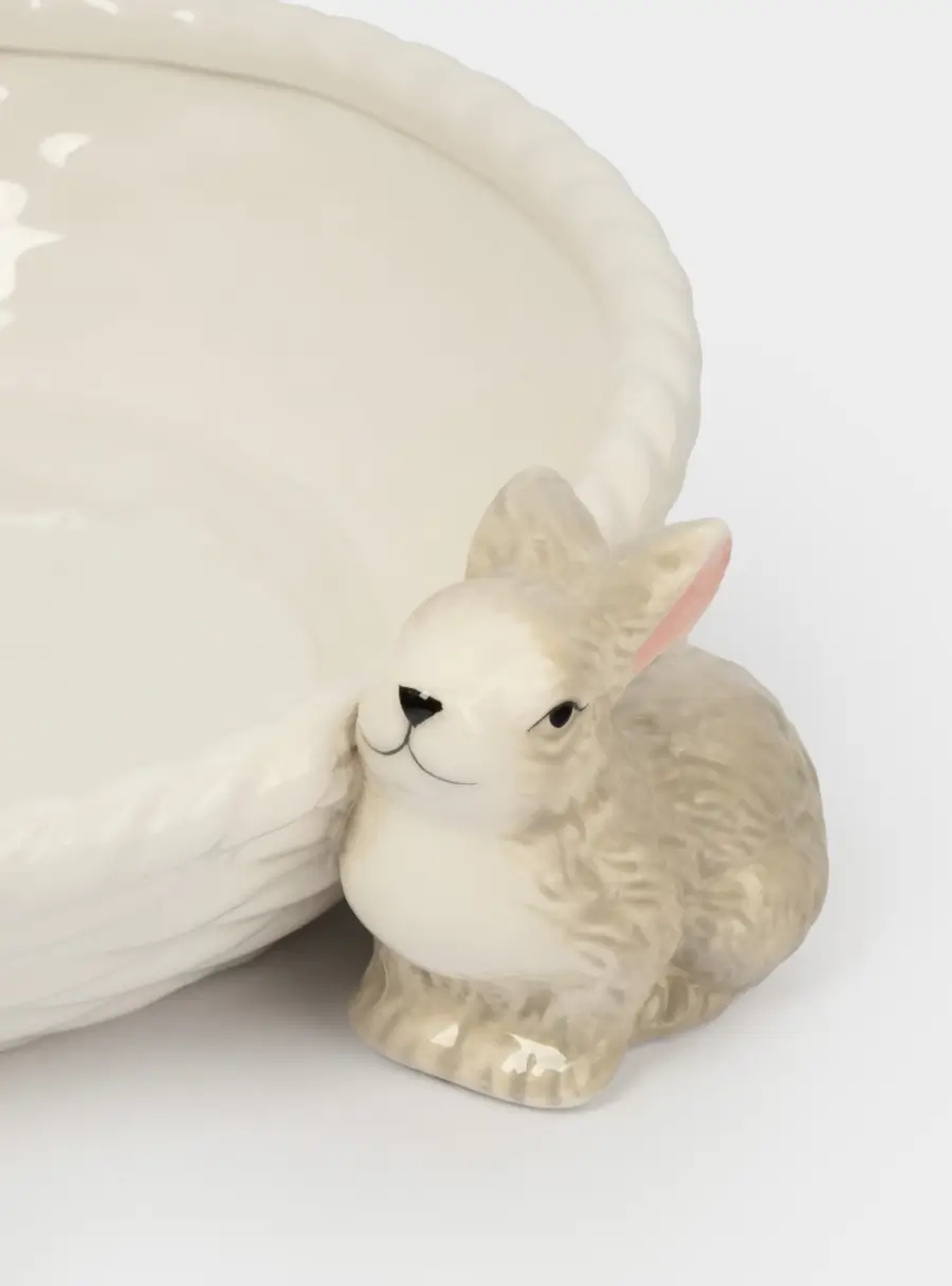 Ваза для фруктов, 26х6 см, керамика, молочно-серая, Кролики с корзинкой, Brown Rabbit, image-4