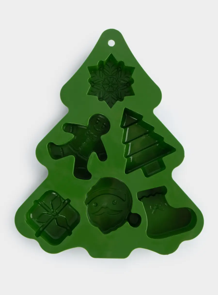 Форма для выпечки кексов, 23х18 см, 6 отд, силикон, зеленая, Елка, Muffin ,image-1