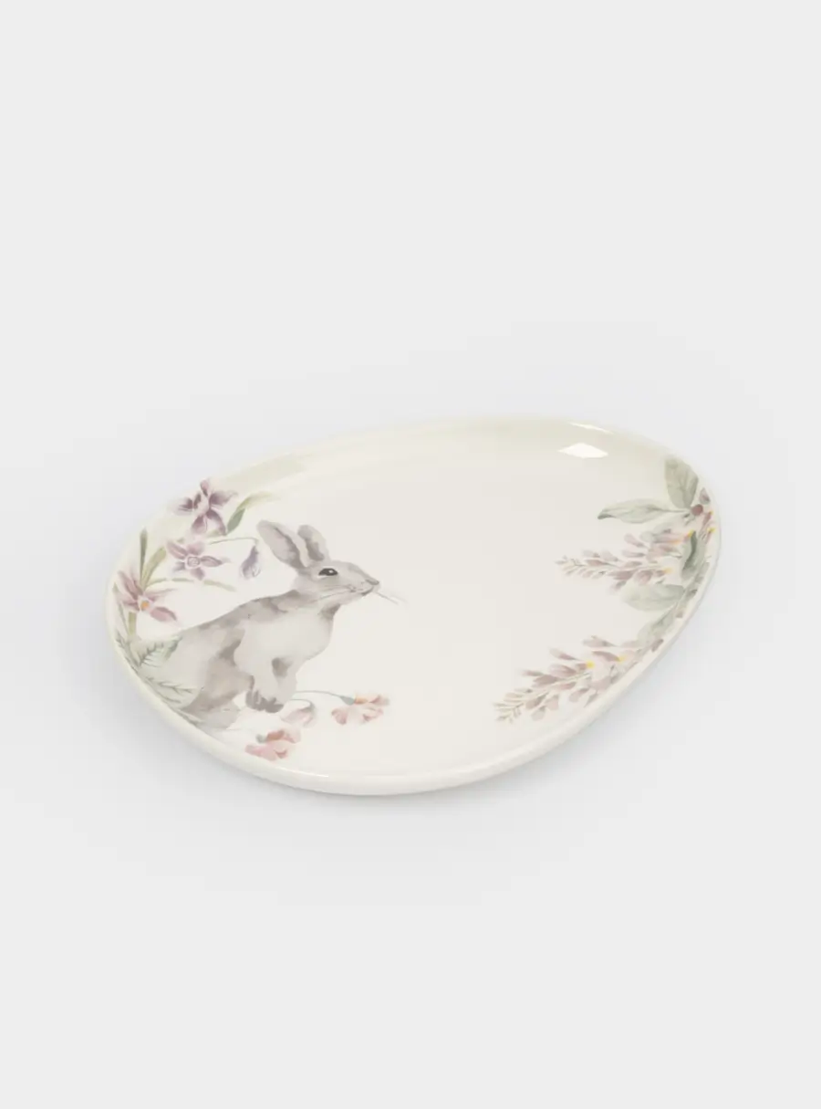 Блюдо, 25х20 см, керамика, овальное, белое, Кролик с цветами, Flower Rabbit ,image-1
