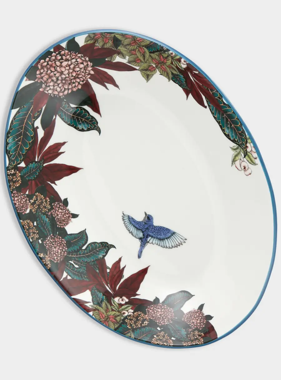 Салатник, 32х23 см, 1,5 л, керамика К, овальный, синий, Цветы и птица, Reminisce ,image-1