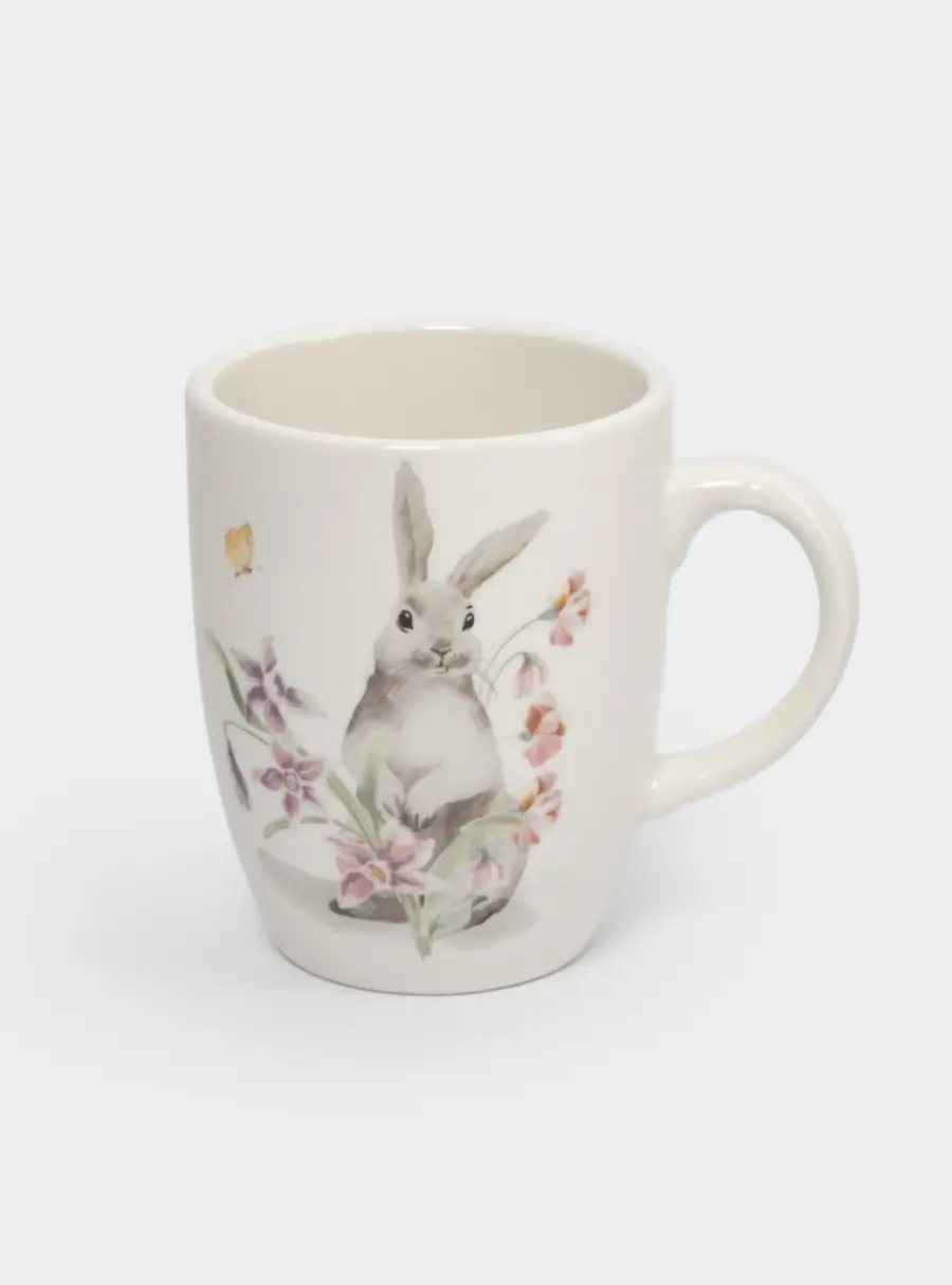 Кружка, 330 мл, керамика, белая, Кролик с цветами, Flower Rabbit ,image-1
