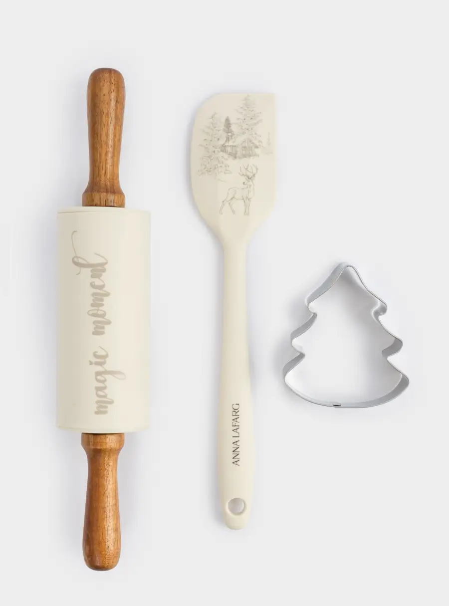 Набор для выпечки, 3 пр, скалка/лопатка/форма, силикон/дерево/сталь, Олень в лесу, Maral grey ,image-0