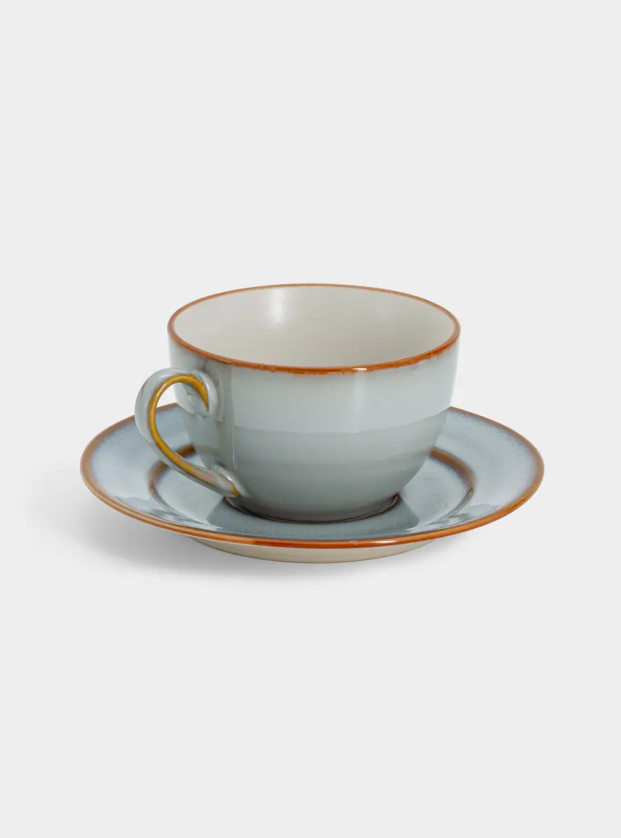 Пара чайная, 1 перс, 2 пр, 220 мл, керамика, серо-бежевая, с коричневым кантом, Mandala ,image-1