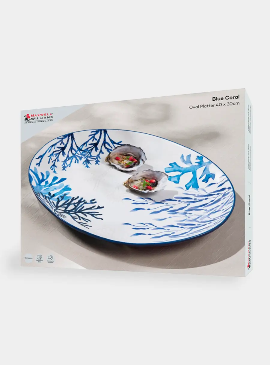 Блюдо, 40х30 см, керамика К, белое, овальное, Синие кораллы, Blue Coral ,image-2