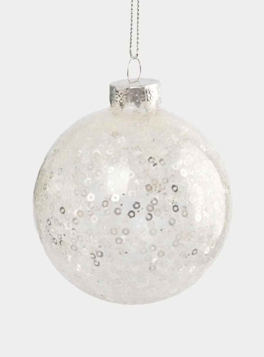 Игрушка елочная, 8 см, 2 шт, стекло/пайетки, серебристая, Шар с узором, New year, image-2