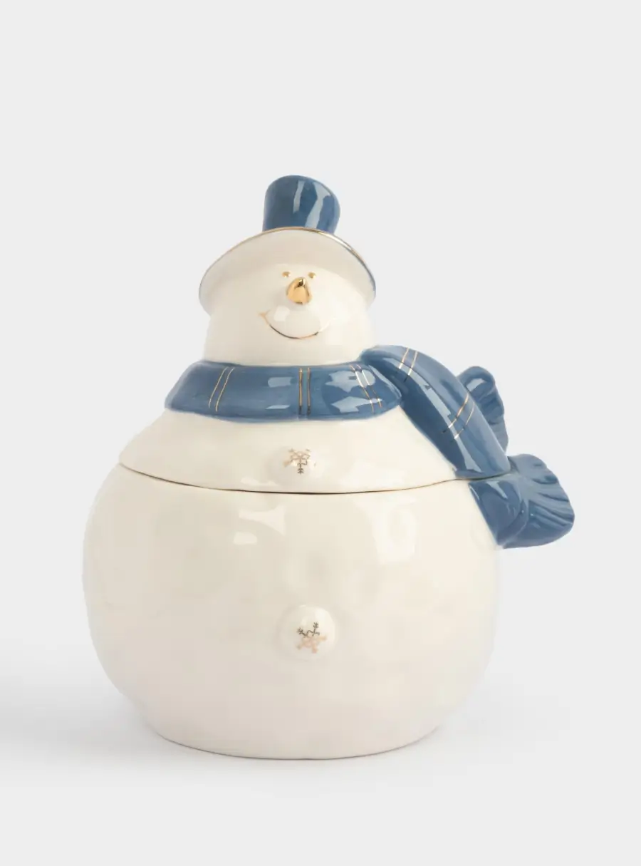 Емкость для хранения, 19 см, фарфор P, бело-голубая, Снеговик, Snowfall ,image-0
