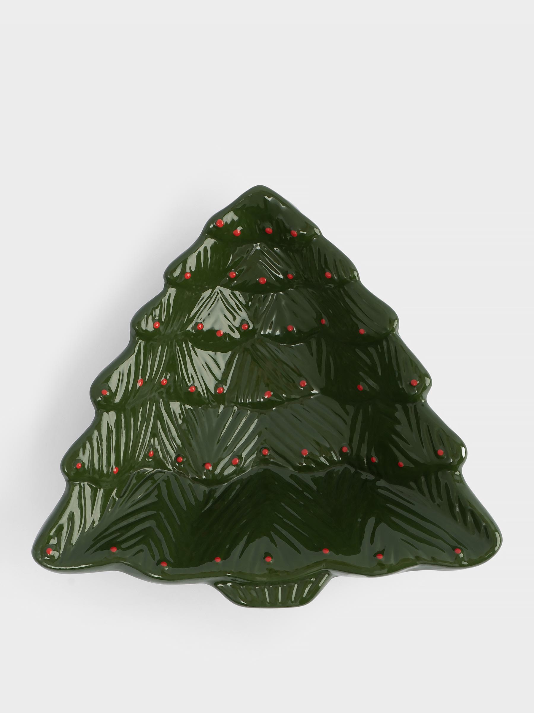 Блюдо глубокое, 18x16x5 см, керамика, зелено-красное, Елка, Fir, image-1