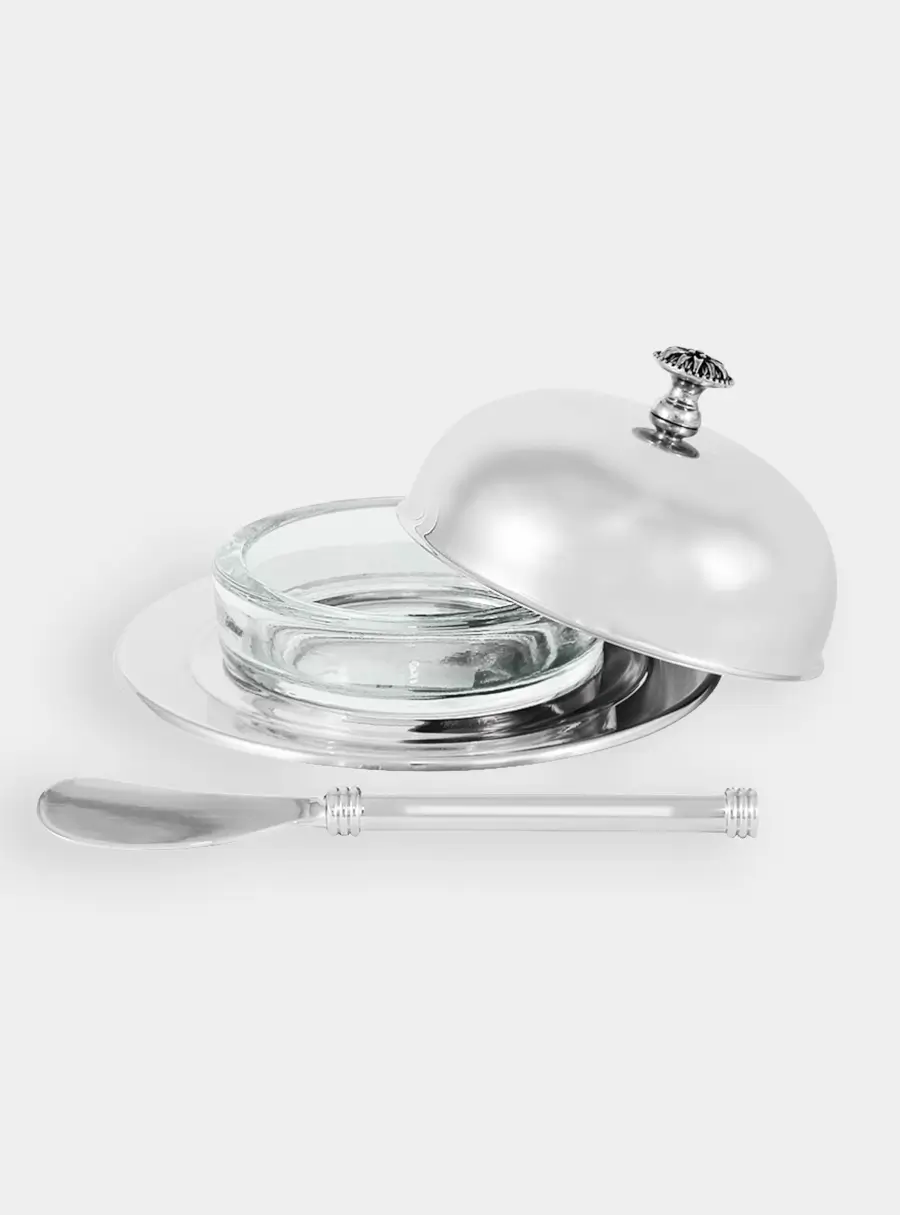 Икорница, 14х7 см, с ножом, стекло/сталь, круглая, Brittany