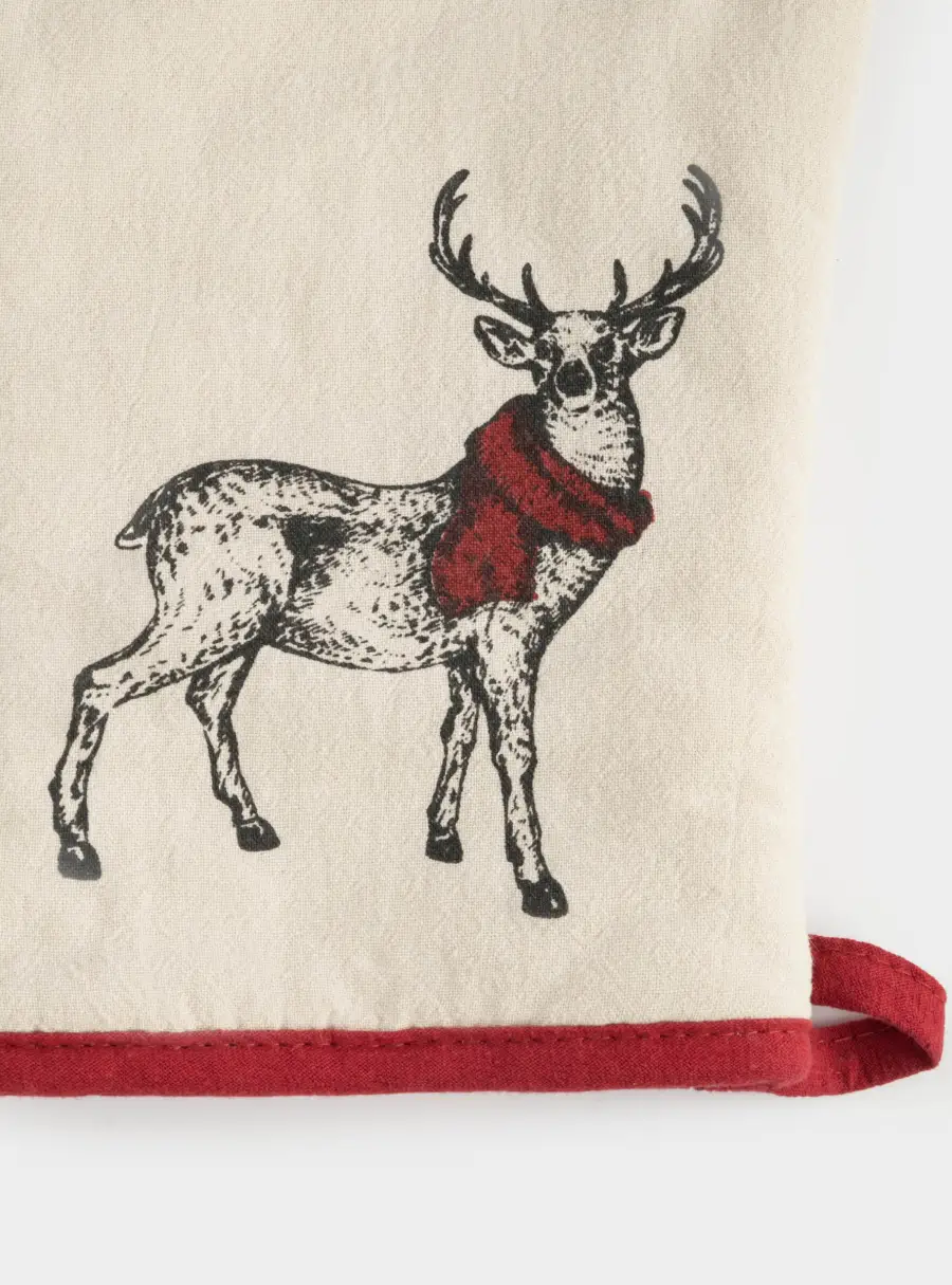 Прихватка-варежка, 18x30 см, хлопок, серо-бежевая, Олень в шарфе, Deer, image-5