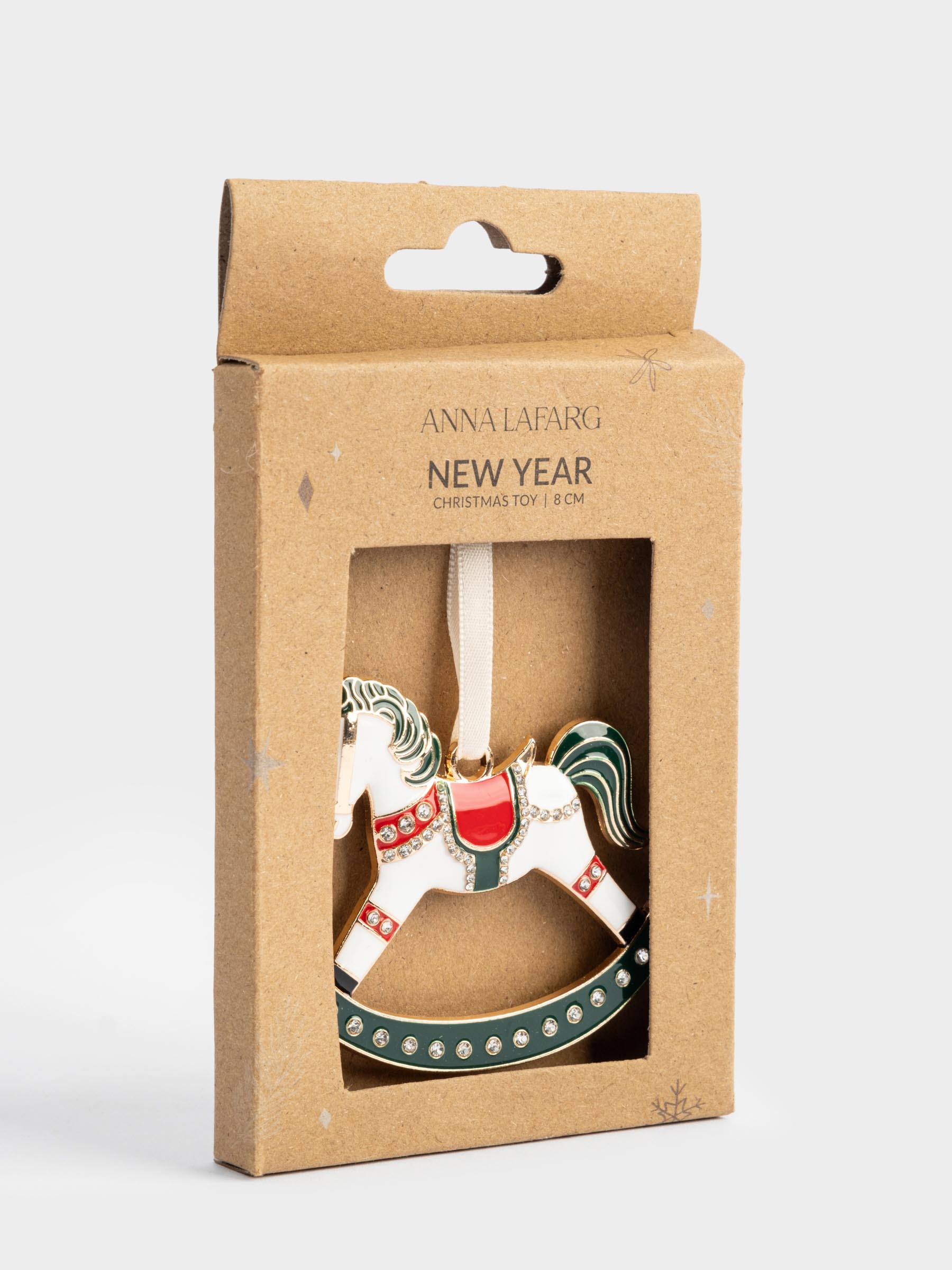 Игрушка елочная, 8 см, металл, зелено-золотистая, Лошадка-качалка, New year, image-5