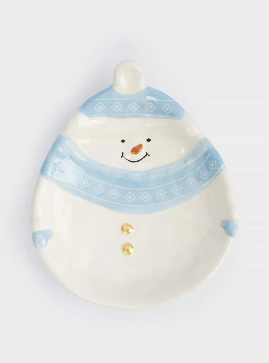 Блюдо, 18x22x4 см, керамика, бело-голубое, Снеговик в шапке и шарфе, Snowman ,image-1