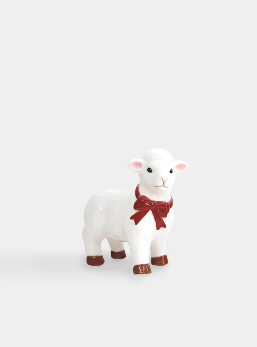 Статуэтка, 10 см, фарфор P, бело-красная, Барашек с бантом, Sheep ,image-0