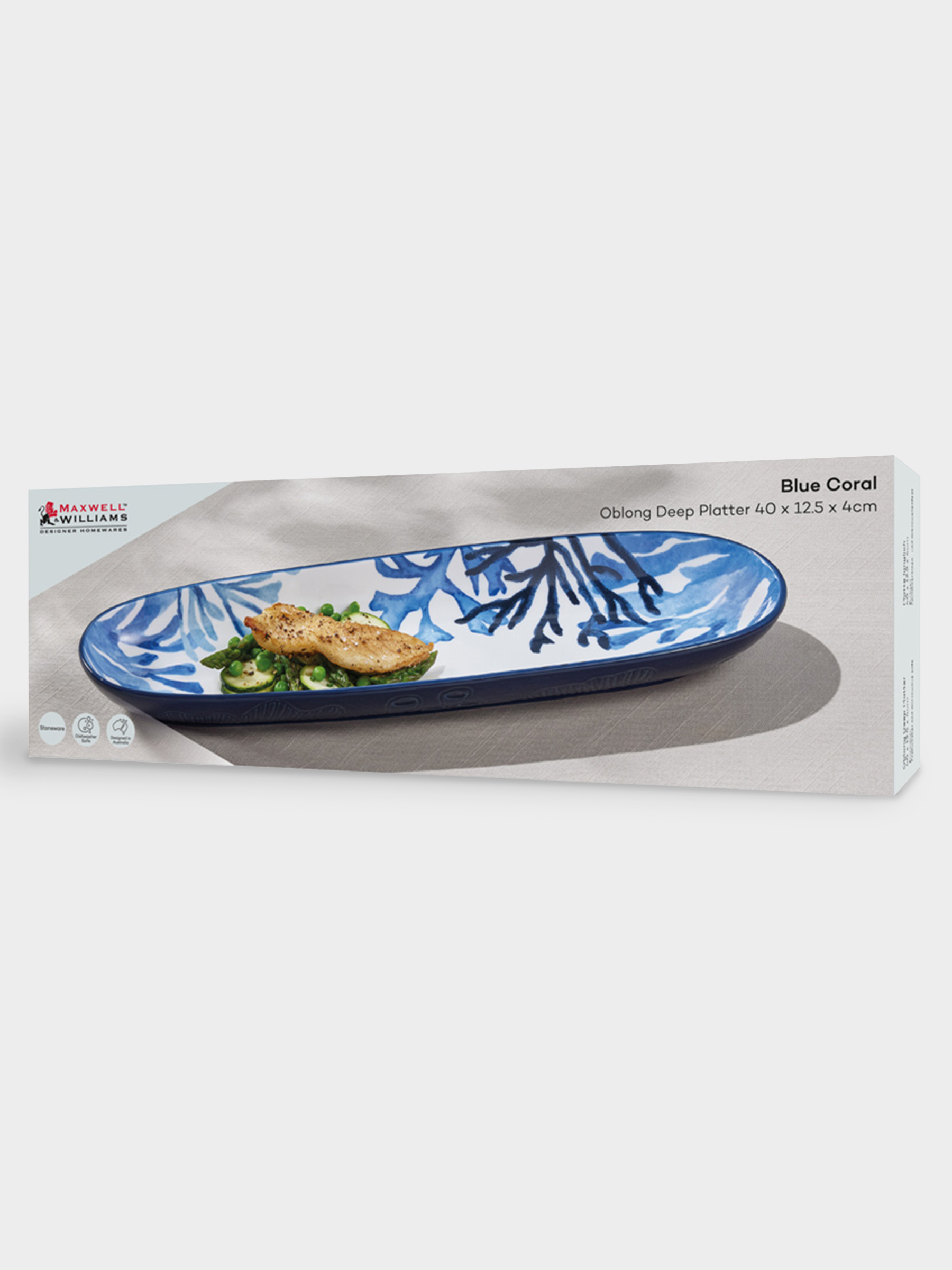 Блюдо, 40х12,5 см, керамика К, белое, овальное, Синие кораллы, Blue Coral, image-2