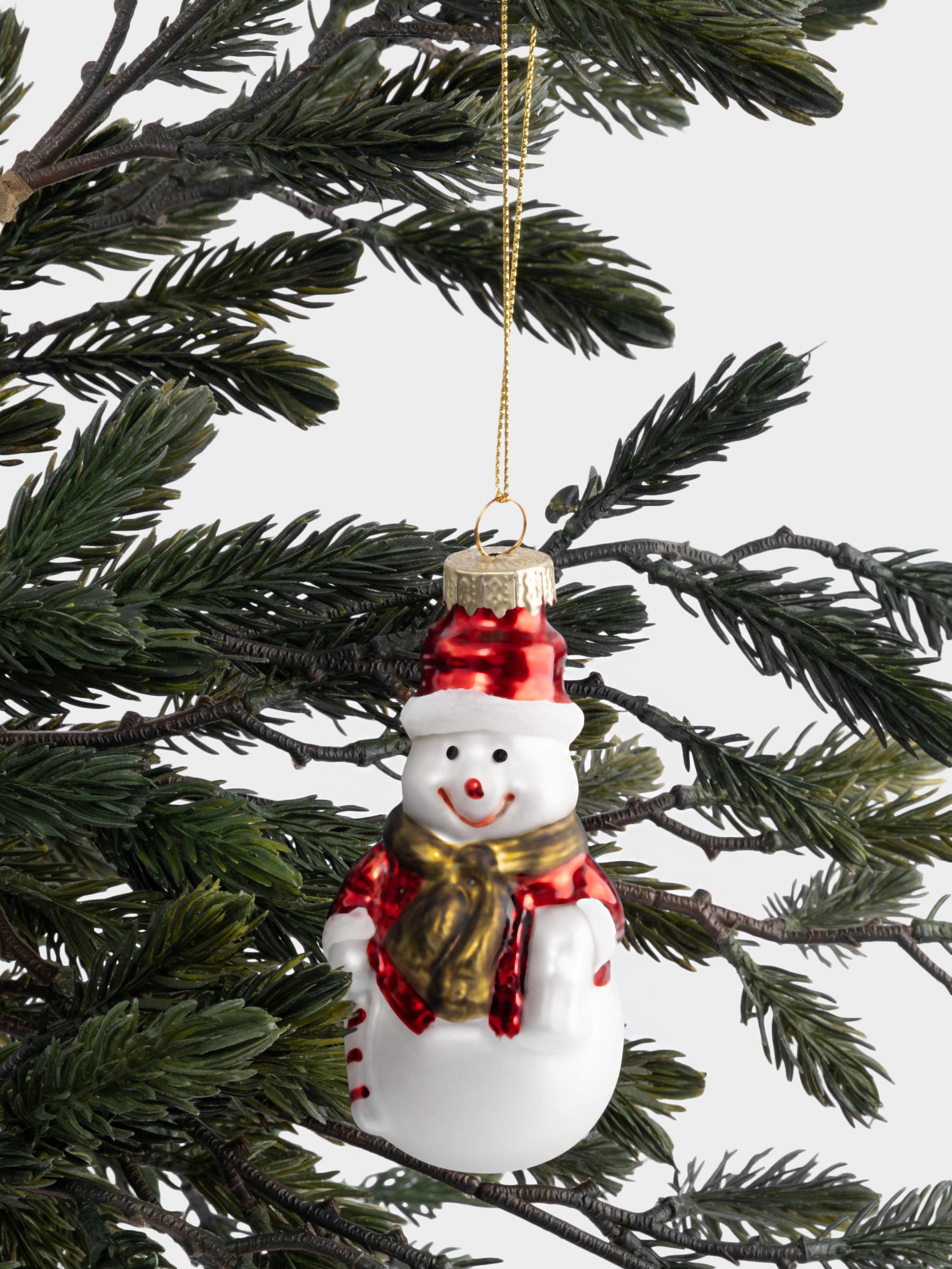 Игрушка елочная, 5х9 см, стекло, белая, Снеговик с тростью, New year, image-4