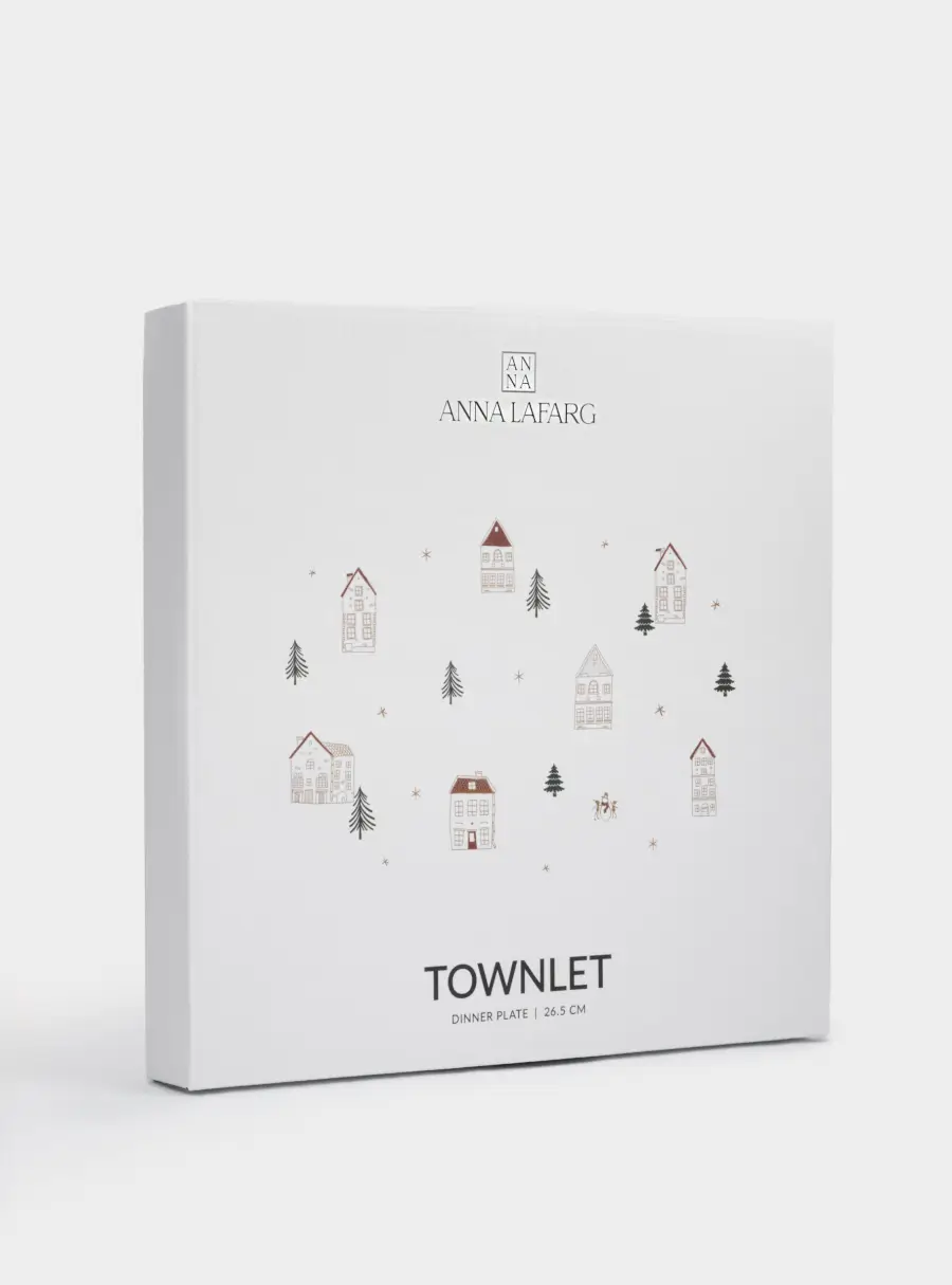 Тарелка обеденная, 27 см, фарфор N, бело-золотистая, Домики и ели, Townlet ,image-4