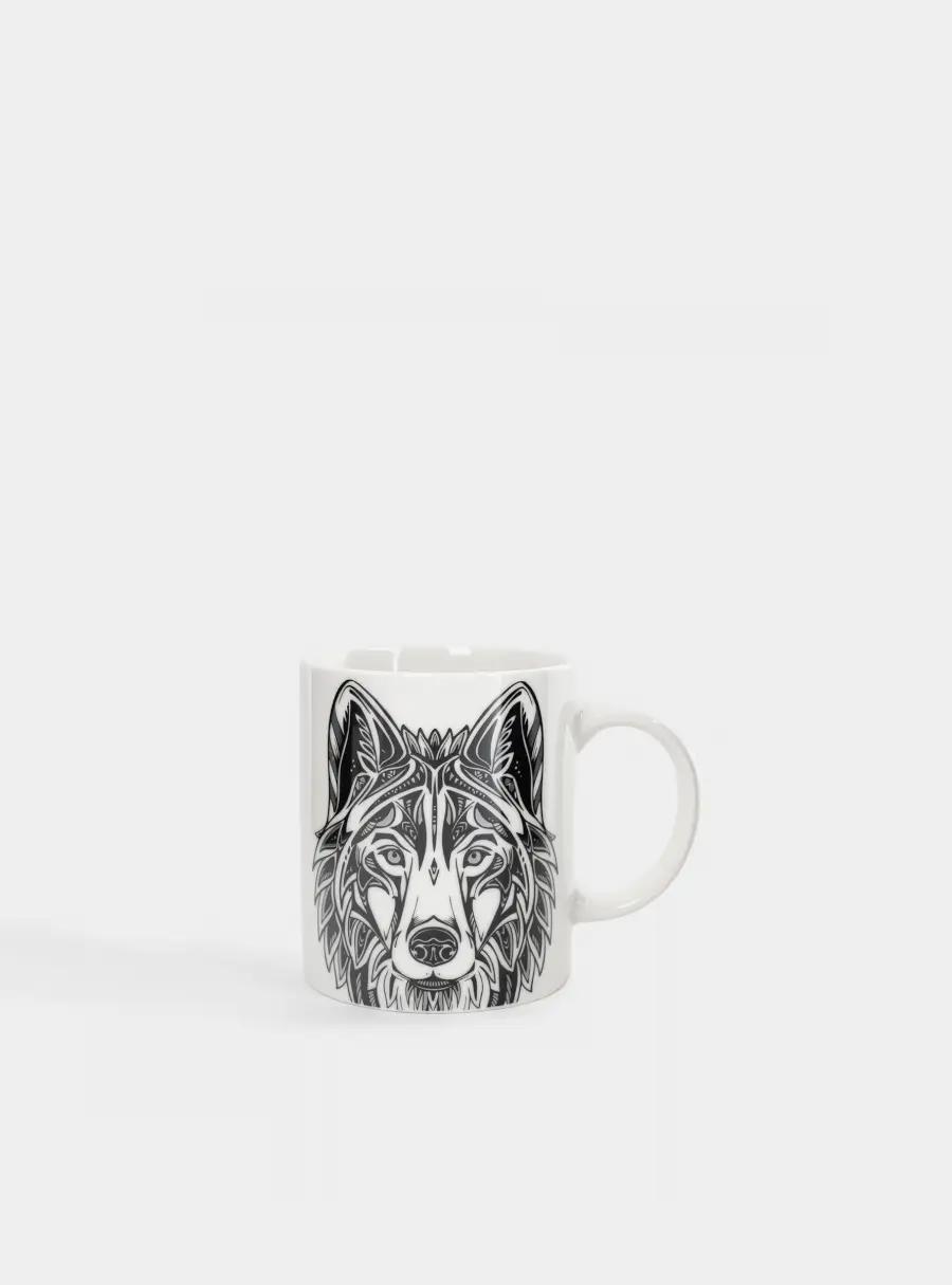 Кружка, 350 мл, фарфор N, бело-серебристая, Волк, Wild ,image-0