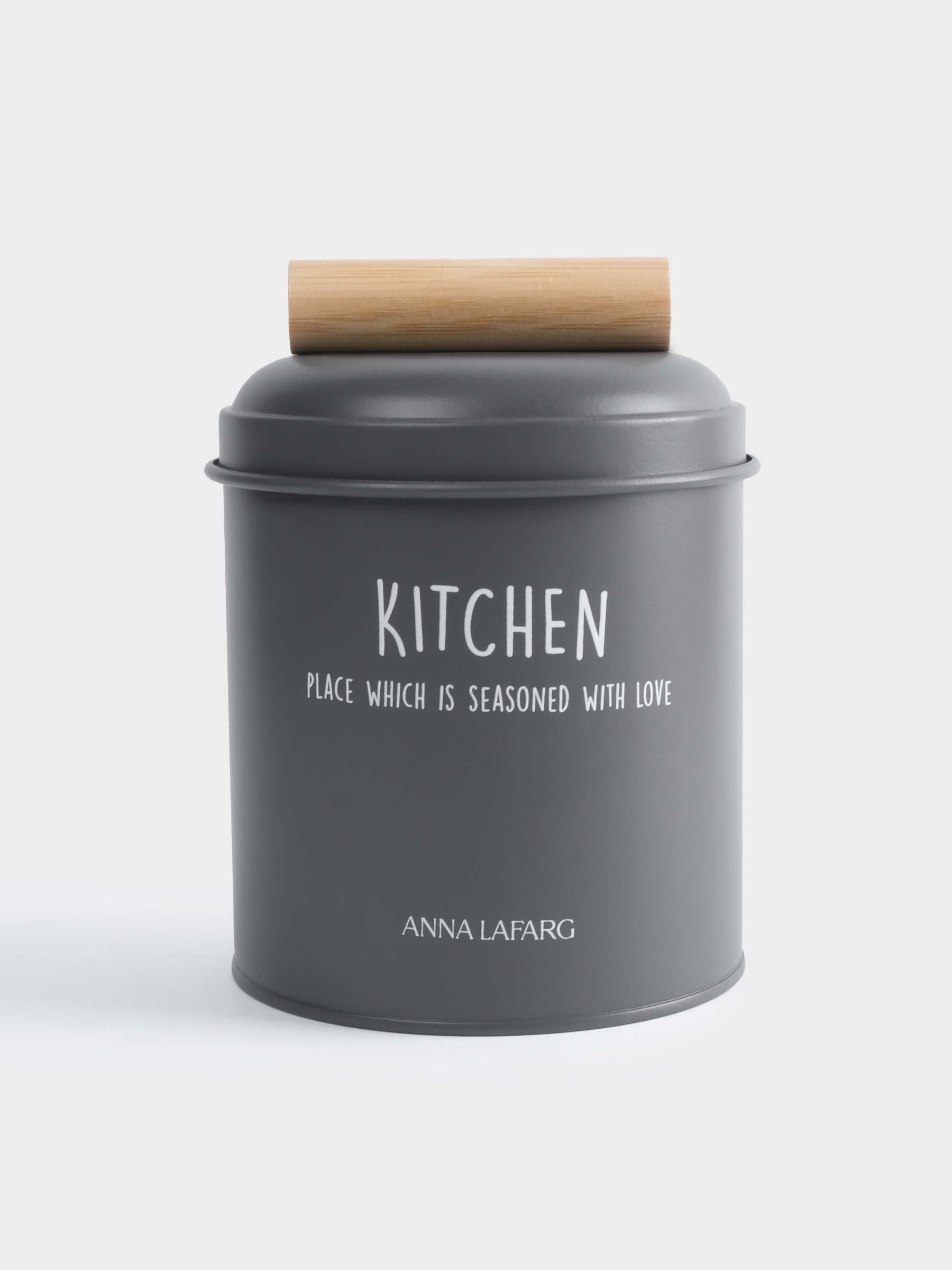 Банка для сыпучих продуктов, 1 л, металл/дерево, графитовая, Local, image-0