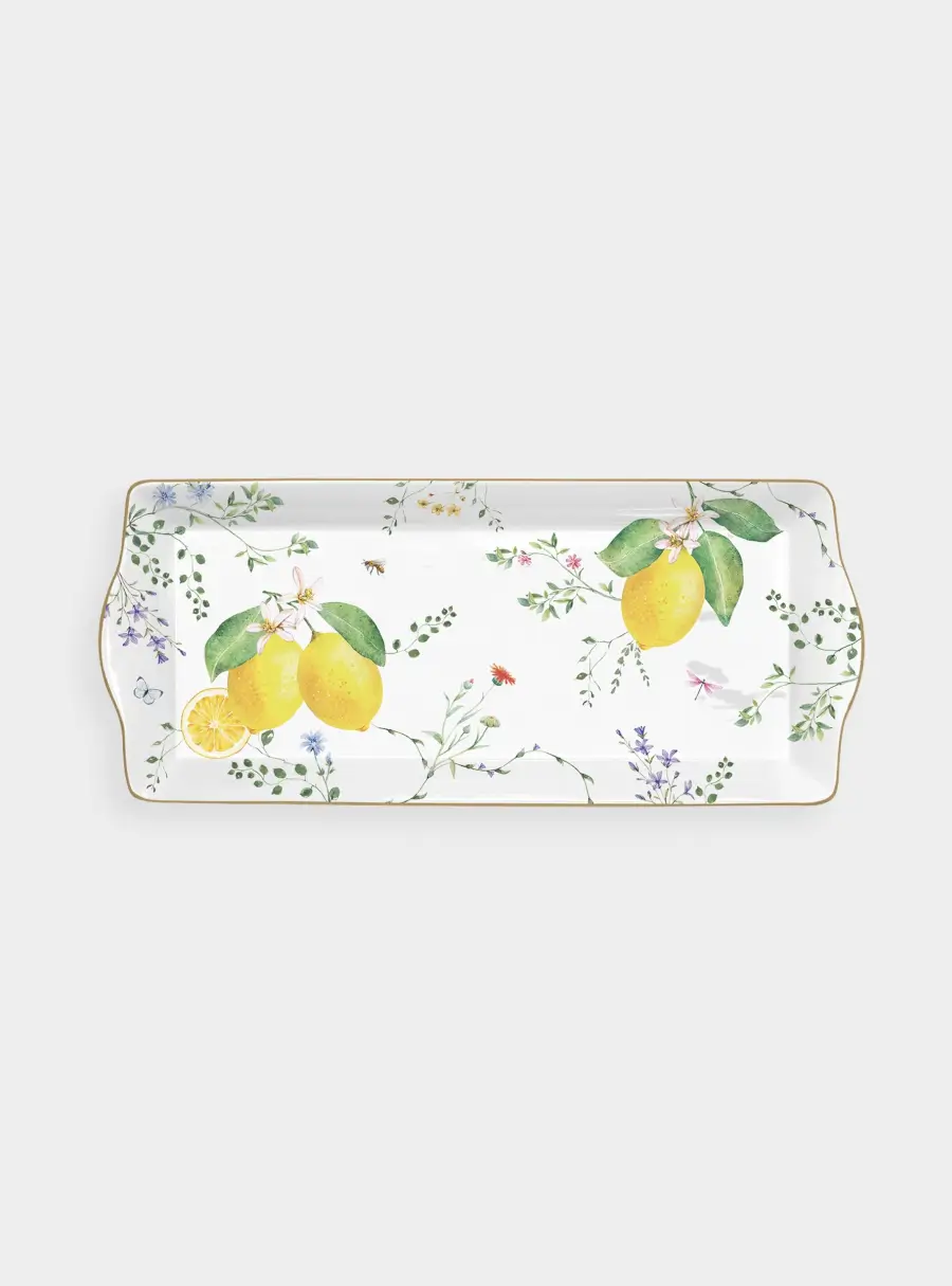 Блюдо, 35x15 см, прямоугольное, Цветы и лимоны
