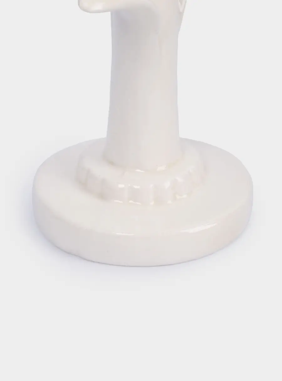 Подсвечник, 20 см, для тонкой свечи, на ножке, керамика, молочный, Цветок ,image-3