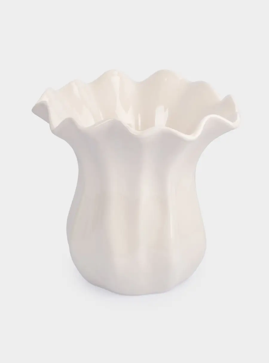 Ваза для цветов, 23 см, керамика, молочная, Волнистый край, Zephyr ,image-1