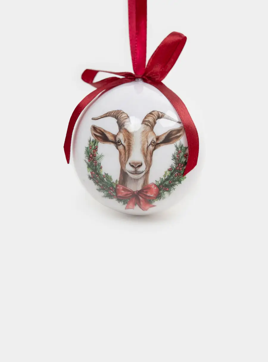 Игрушка елочная, 8 см, пенопласт, Шар, Голова козы, Goat ,image-0