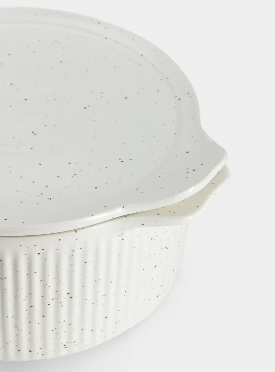 Кастрюля, 3 л, с крышкой, фарфор P, круглая, молочная, в крапинку, Speckle, image-4