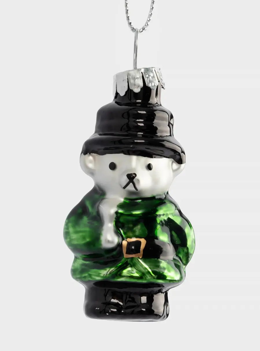 Игрушка елочная, 4 см, стекло, зеленая, Мишка, New year, image-2