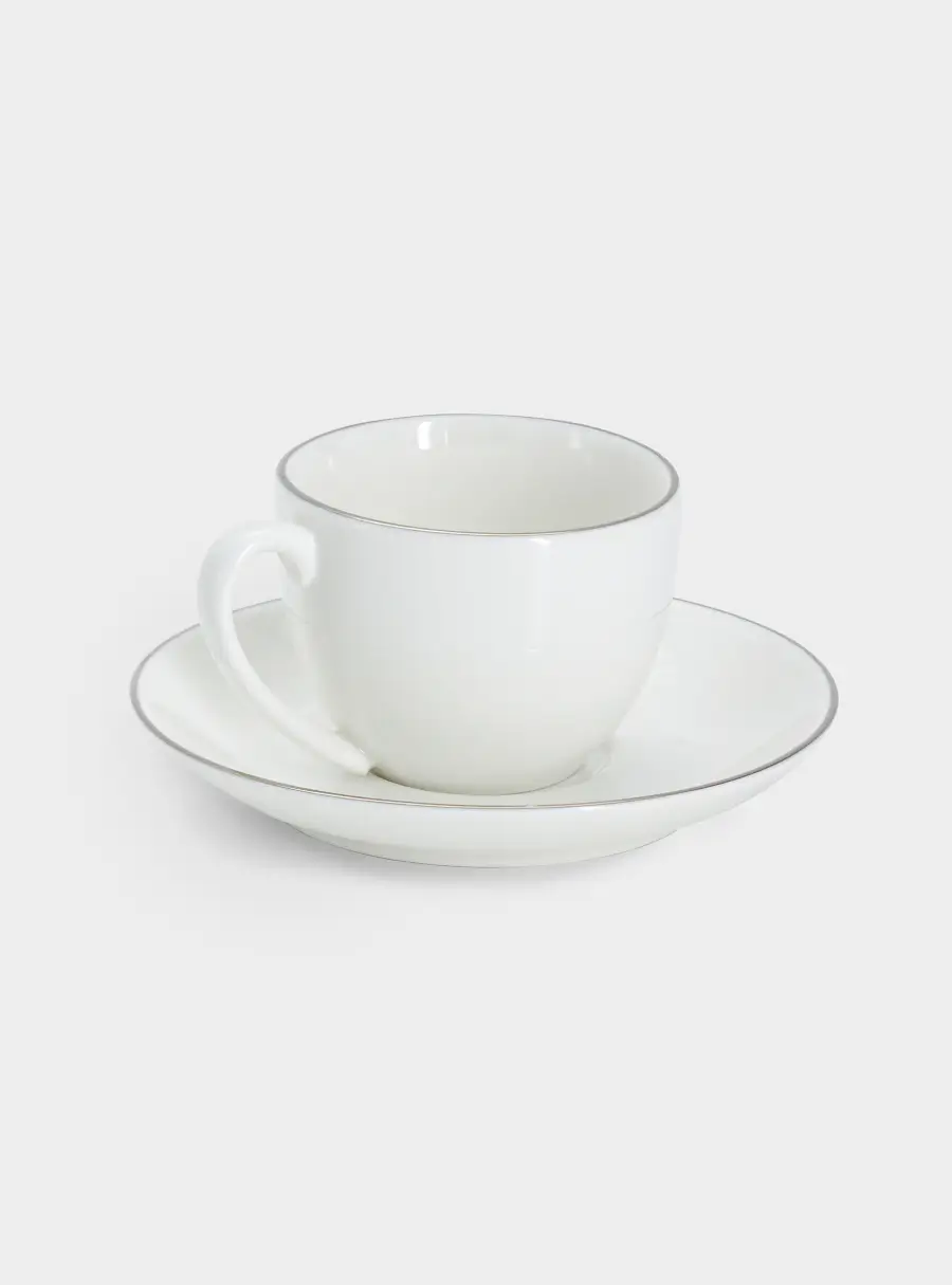 Пара кофейная, 1 перс, 2 пр, 90 мл, фарфор P, белая, с серебристым кантом, White Platinum ,image-1