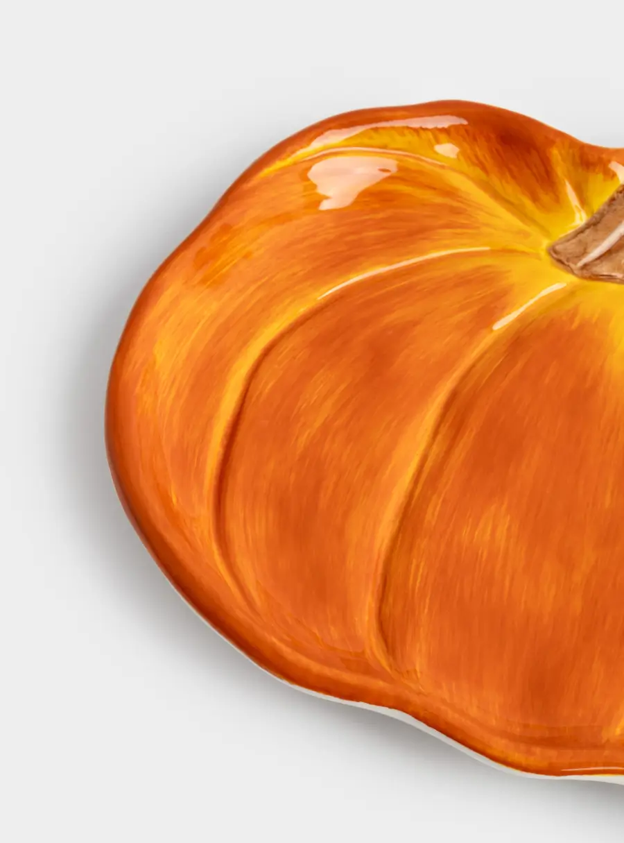 Блюдо, 22 см, керамика, оранжево-зеленое, Тыква, Bright pumpkin, image-4