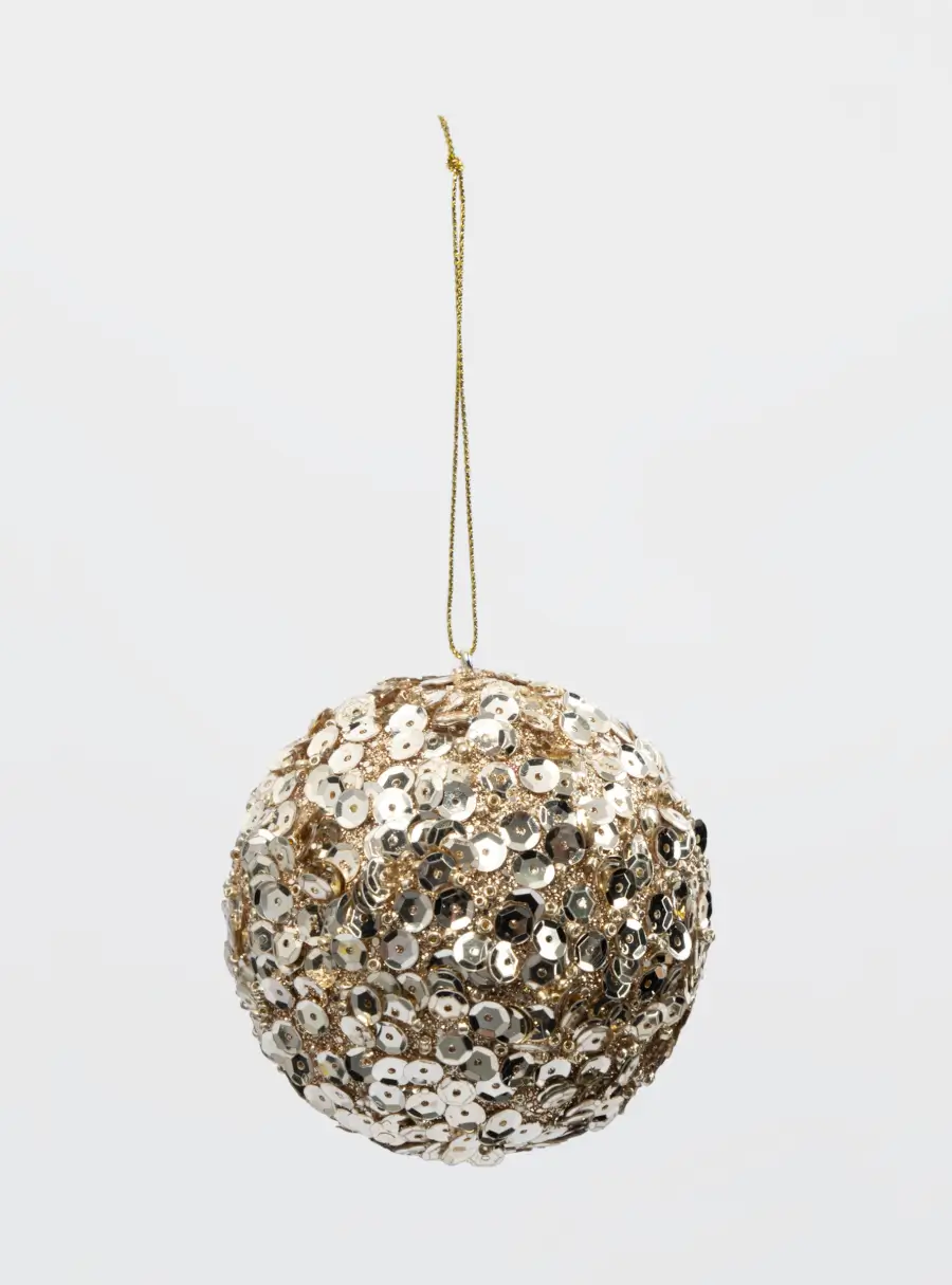 Игрушка елочная, 8 см, пластик, шампань, Шар с пайетками, New year, image-1