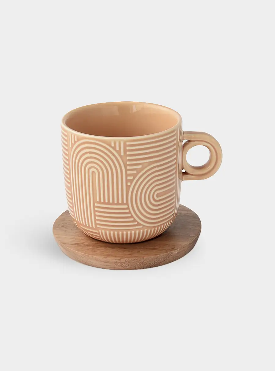 Набор чашек, 2 шт, 0.25 л, бежевый, коричневый, на подставке, акация,  Радуга ,image-2