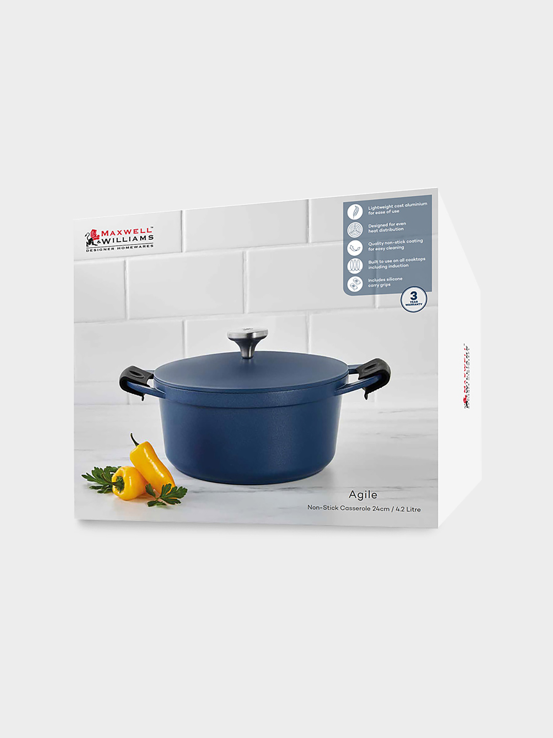 Кастрюля, 24 см, 4.2 л, с крышкой, с покрытием, алюминий, синяя, Agile, image-3