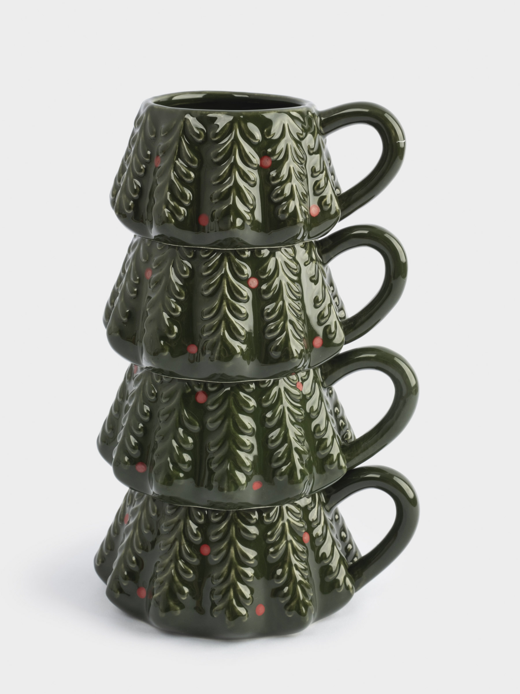 Кружка, 4 шт, фарфор P, зеленая, Елка, Fir, image-0