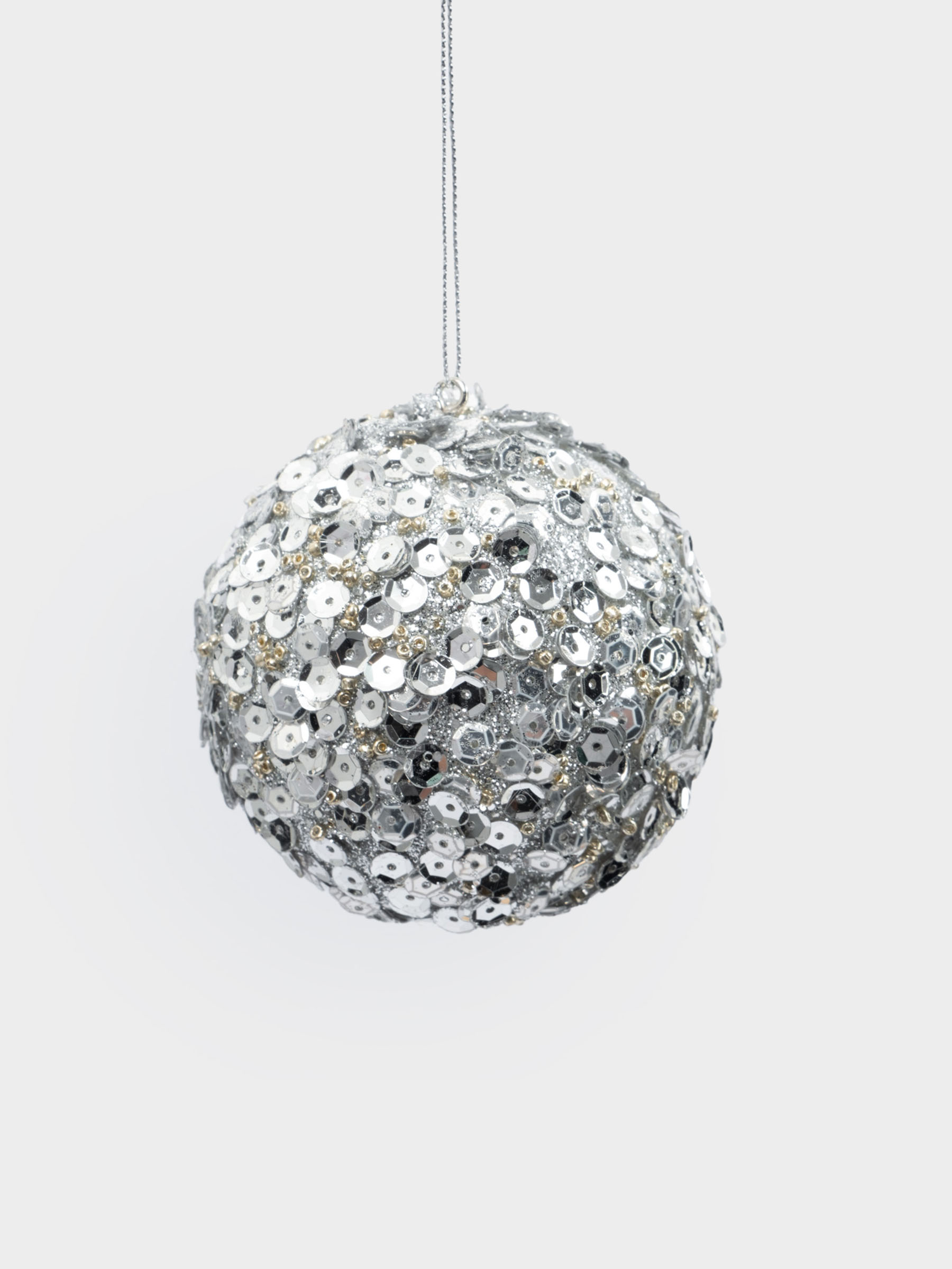 Игрушка елочная, 8 см, пластик, серебристая, Шар с пайетками, New year, image-0