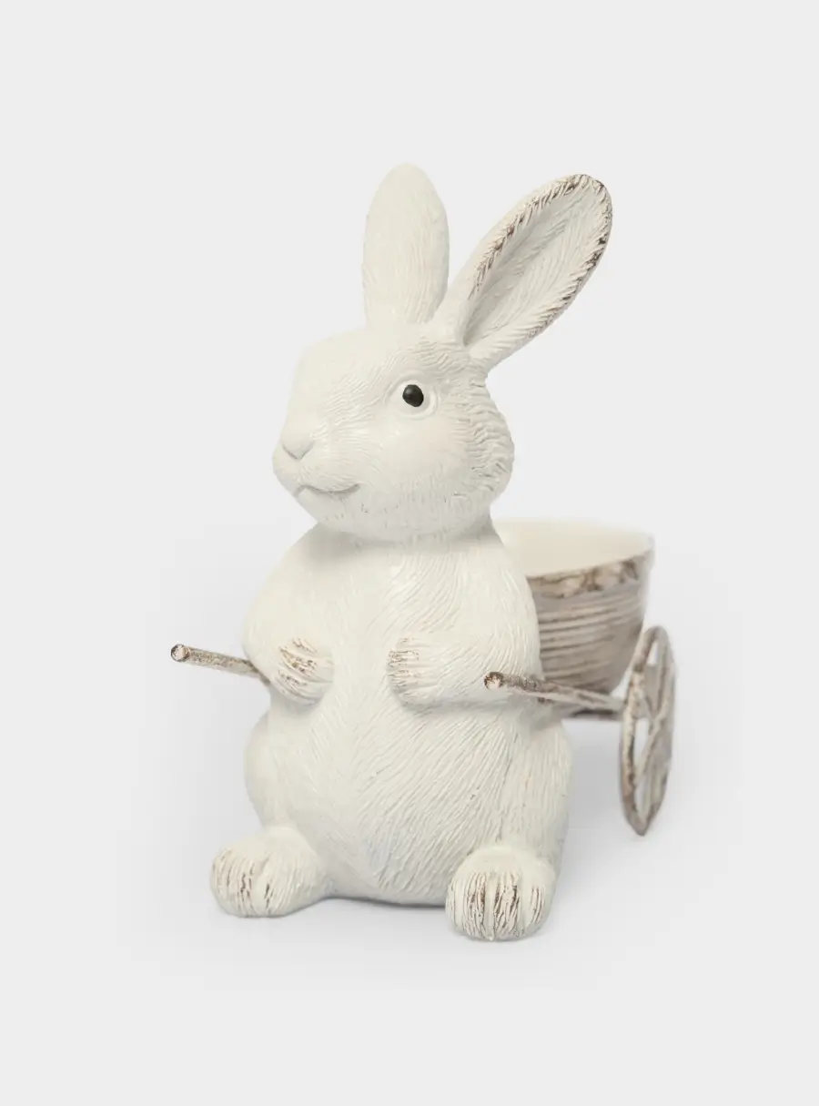Подставка для яйца, 12 см, полирезин, молочная, Кролик с тележкой, Easter ,image-2