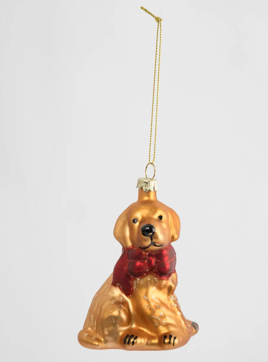 Игрушка елочная, 7х9 см, стекло, золотистая, Собака с бантом, New year ,image-3