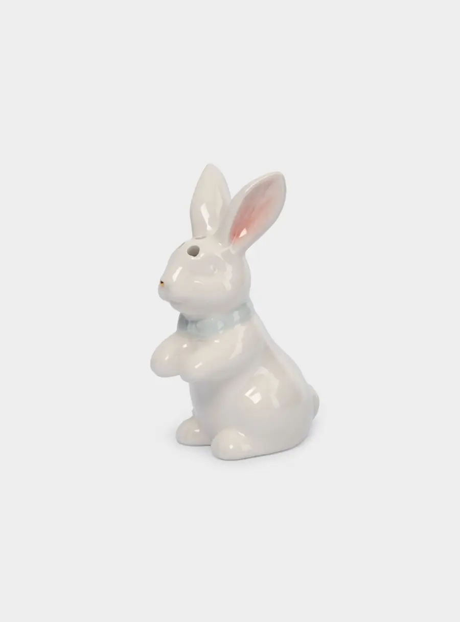 Емкость для соли или перца, 9 см, керамика, молочно-золотистая, Кролик с бантом, White Rabbit, image-4