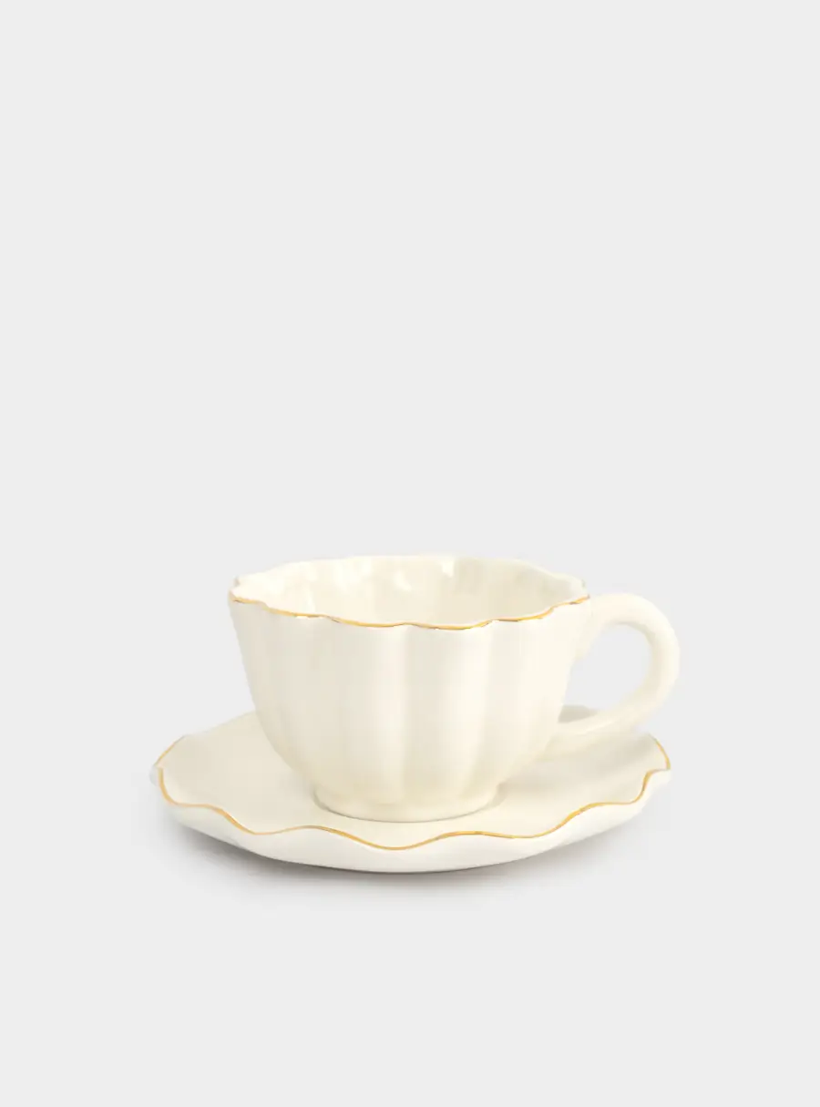 Пара чайная, 1 перс, 2 пр, 370 мл, керамика, с золотистым кантом, Волнистый край, Blossom, image-1