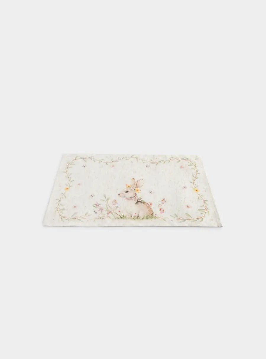 Салфетка под приборы, 30х45 см, полиэстер/лен, бежевая, Кролик в цветах, Easter rabbit ,image-1