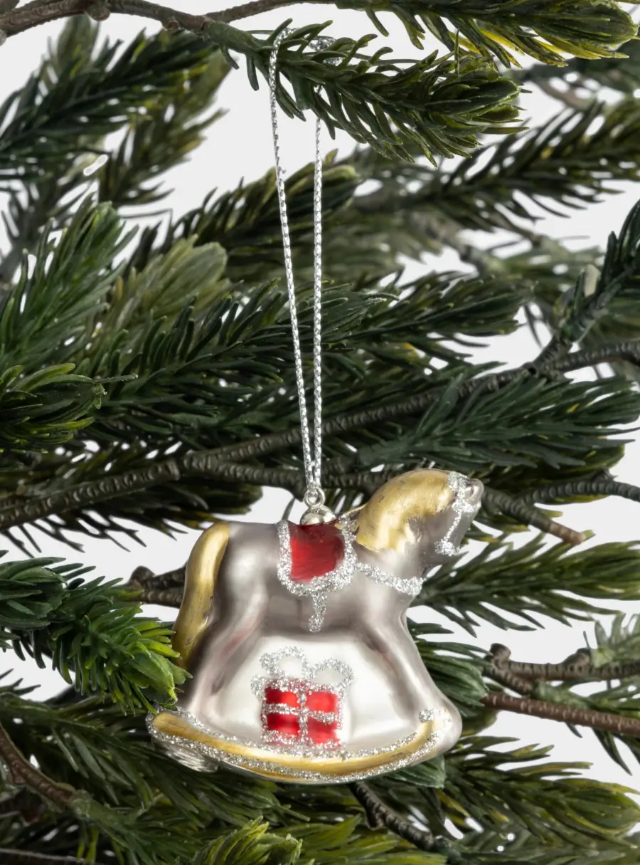 Игрушка елочная, 4 см, стекло, серебристая, Лошадка-качалка, Bright horse ,image-2