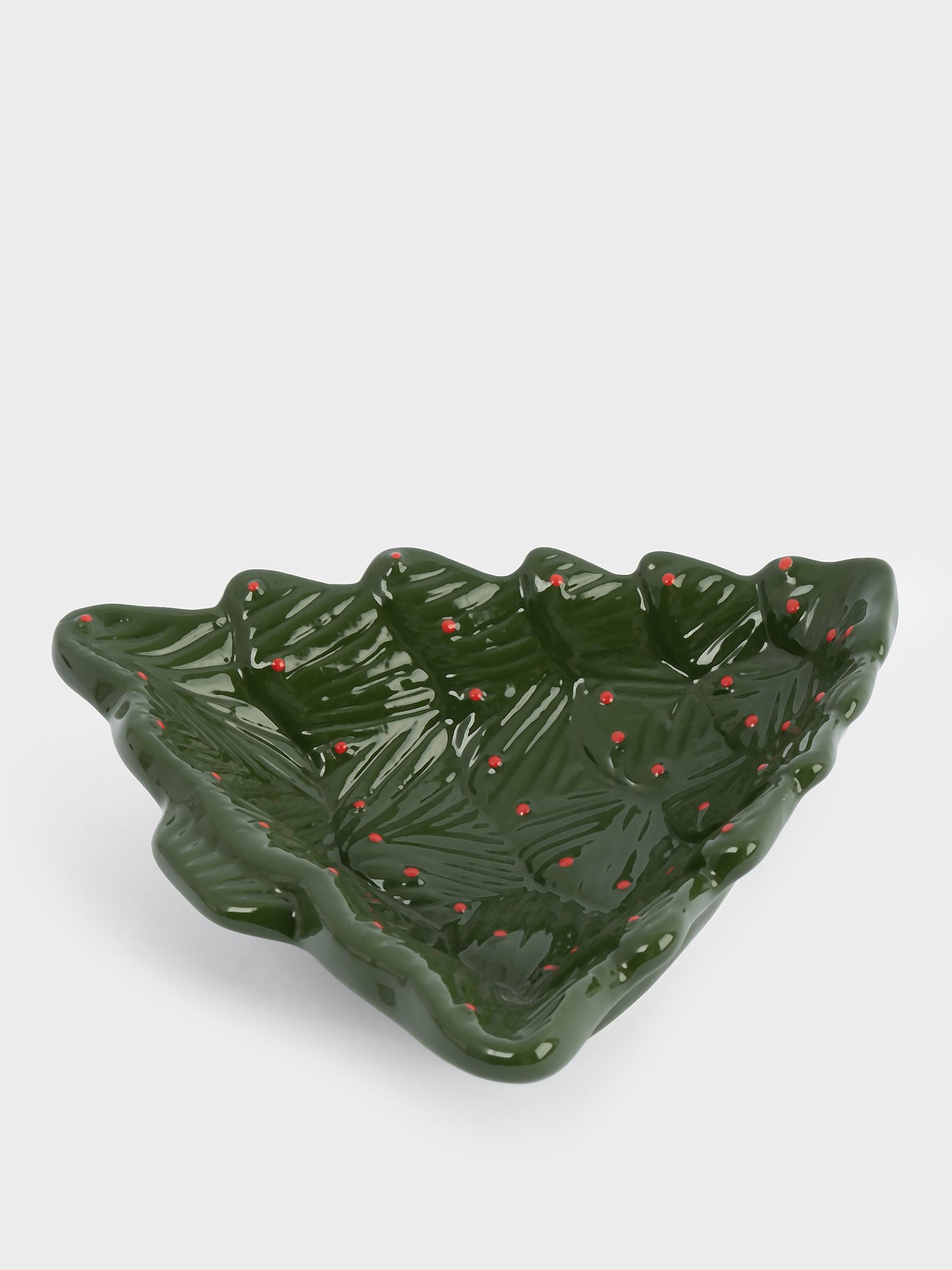 Блюдо глубокое, 18x16x5 см, керамика, зелено-красное, Елка, Fir, image-0