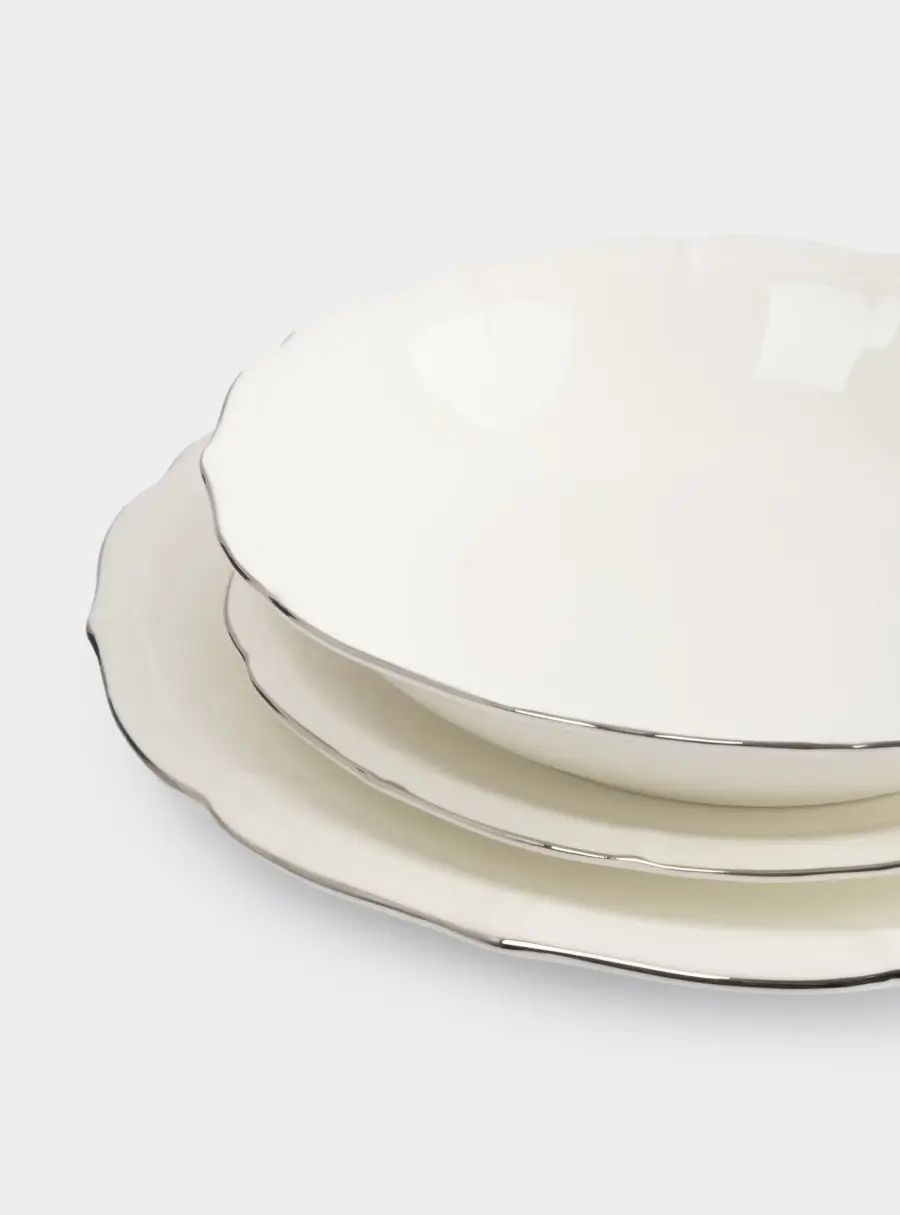 Сервиз обеденный, 6 перс, 18 пр, фарфор F, белый, с серебристым кантом, Dynasty ,image-1