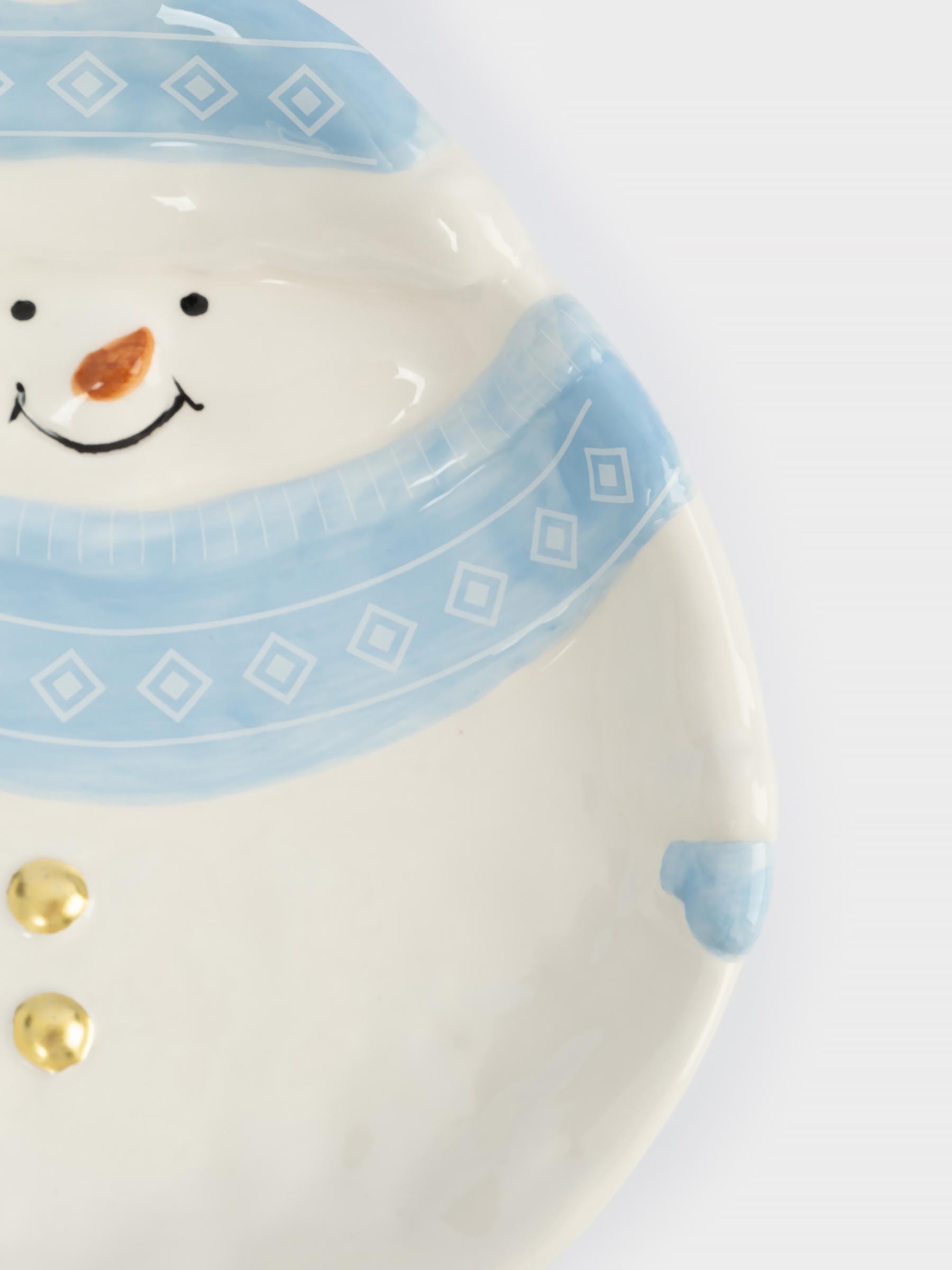 Блюдо, 18x22x4 см, керамика, бело-голубое, Снеговик в шапке и шарфе, Snowman, image-3