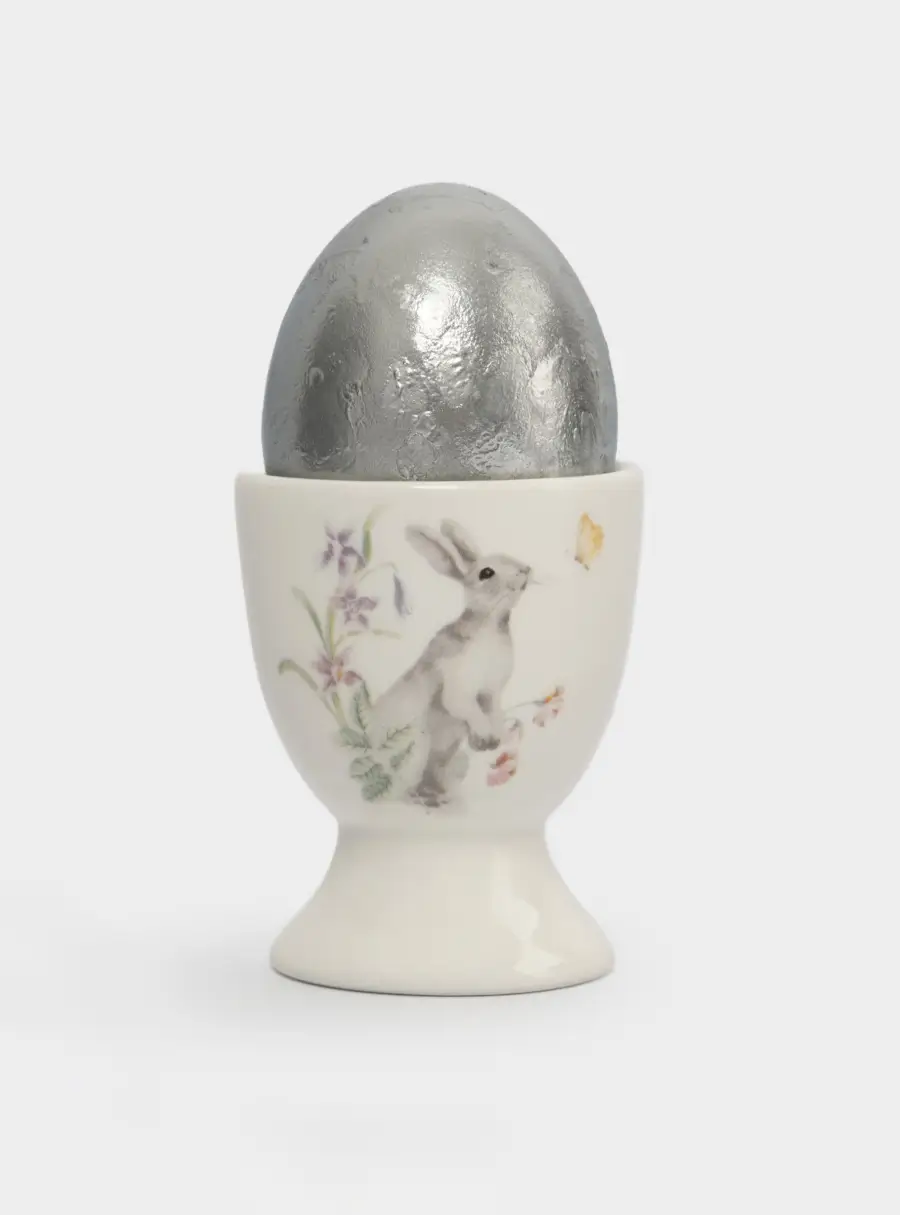 Подставка для яйца, 7 см, керамика, белая, Кролик с цветами, Flower Rabbit, image-4
