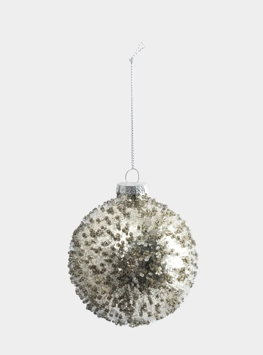 Игрушка елочная, 8 см, 2 шт, стекло, серебристая, Шар с изморозью, New year, image-1