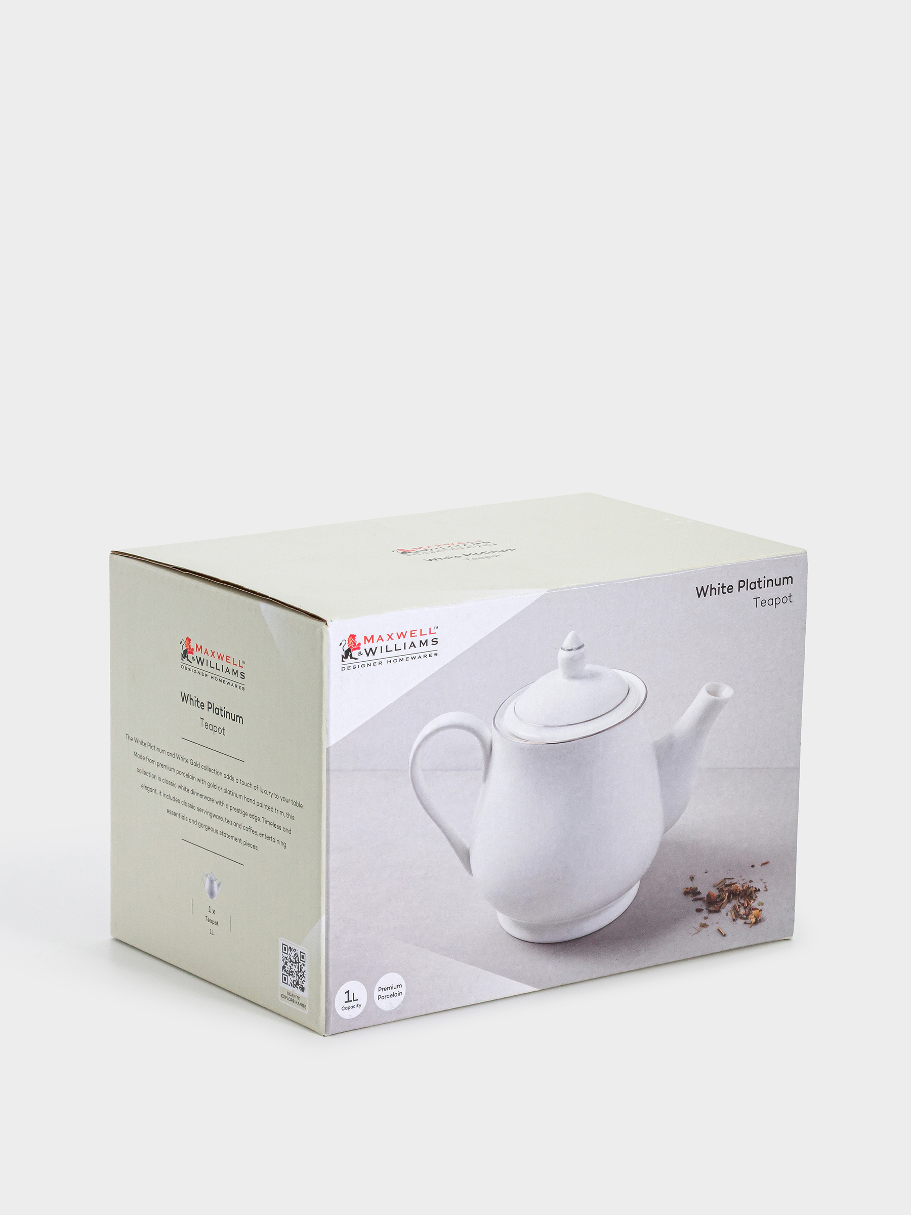 Чайник заварочный, 1 л, фарфор P, белый, с серебристым кантом, White Platinum, image-6